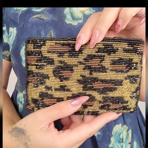 Vintage Neiman Marcus Petite Beaded Evening Clutch Coin Purse Animal Print Small - Picture 11 of 11